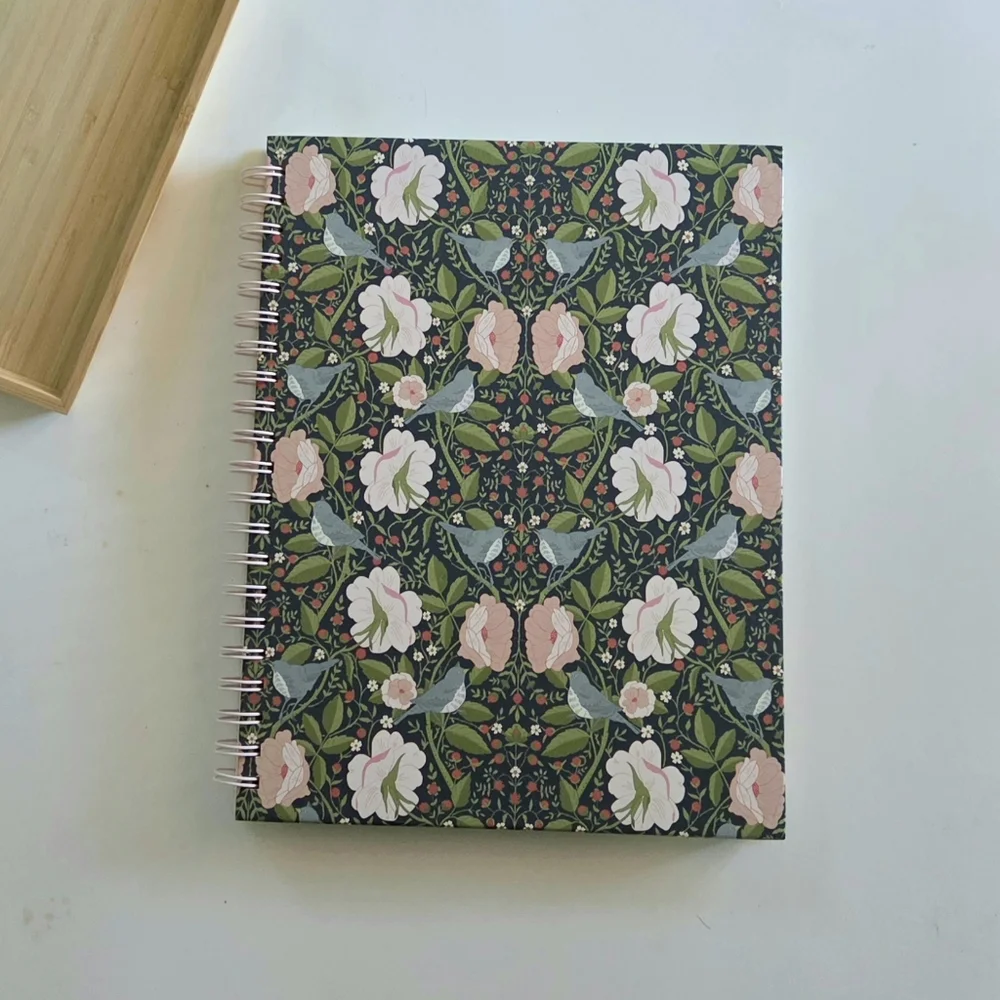 OCS Design Vintage Inspired Floral Bird Hardcover Large Spiral Ruled Notebook